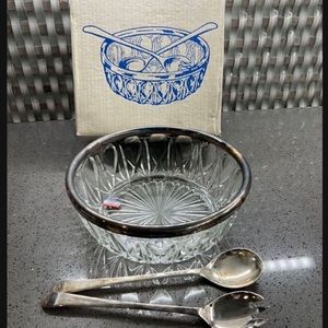 Glass Salad Bowl with Silver Trim